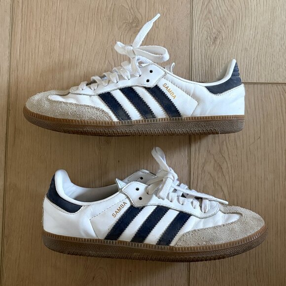 Adidas Samba White Navy Womens 6.5 - Picture 1 of 6